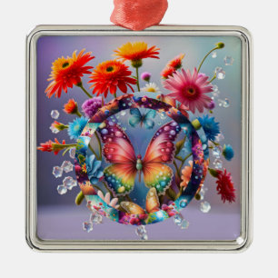 Ornamento De Metal Borboleta Flor