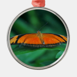 Ornamento De Metal Borboleta Laranja Brilhante e Preta na Folha