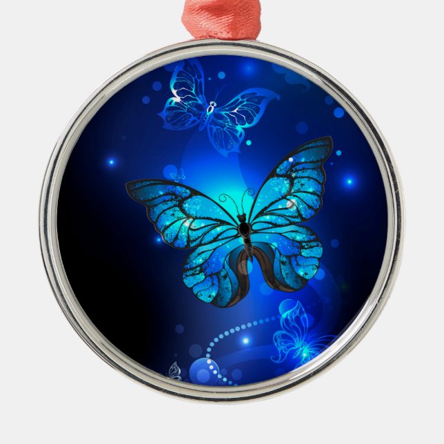 Ornamento De Metal Borboleta Morpho no Fundo Escuro (Frente)