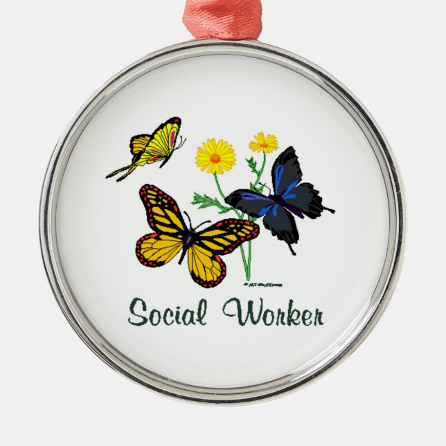 Ornamento De Metal Borboletas do assistente social (Frente)