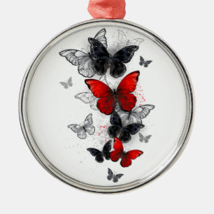 Ornamento De Metal Borboletas Negras e Vermelhas