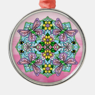Ornamento De Metal Borboletas rosa Mandala Natal