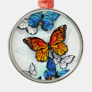 Ornamento De Metal Borboletas voadoras Morpho e Monarca