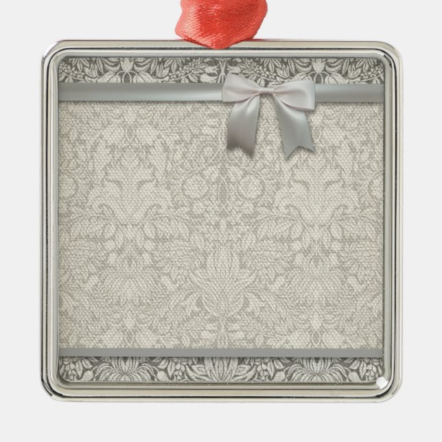 Ornamento De Metal borcada de rendas branco elegante (Frente)