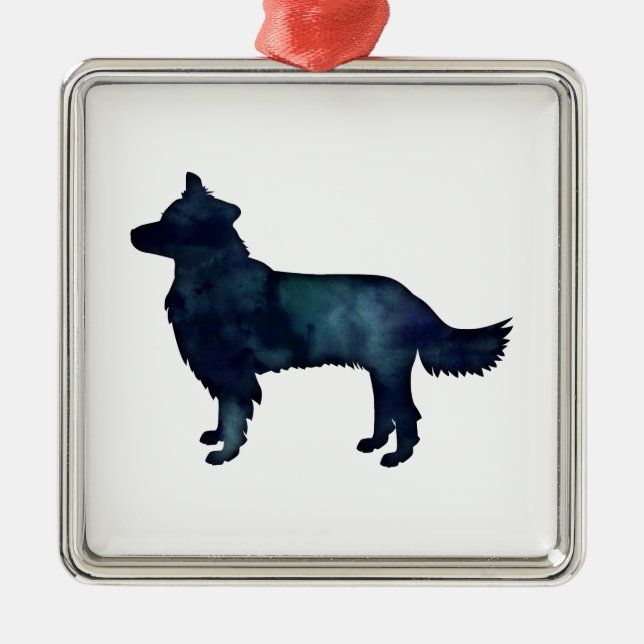 Ornamento De Metal Borda Collie Black Watercolor (Frente)