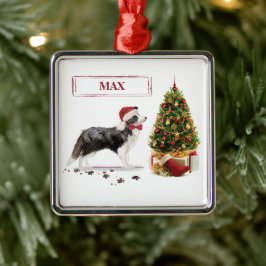 Ornamento De Metal Borda Collie Engraçado Cachorro de Natal com Árvor