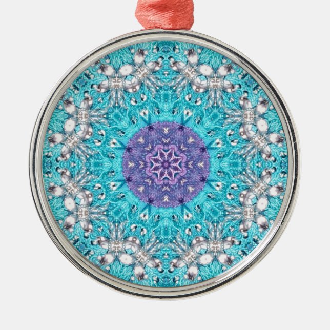 Ornamento De Metal Bordado marroquino Boho Turquesa azul-boêmia (Frente)
