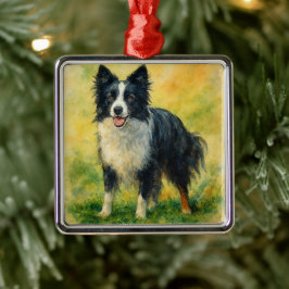 Ornamento De Metal Border Collie
