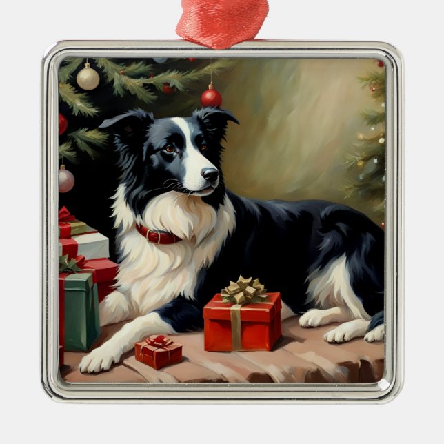 Ornamento De Metal Border Collie Christmas (Frente)