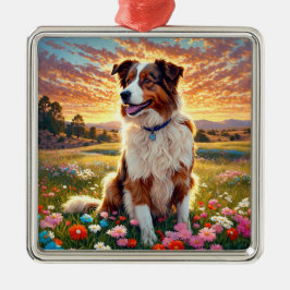 Ornamento De Metal Border Collie Shepherd Dog