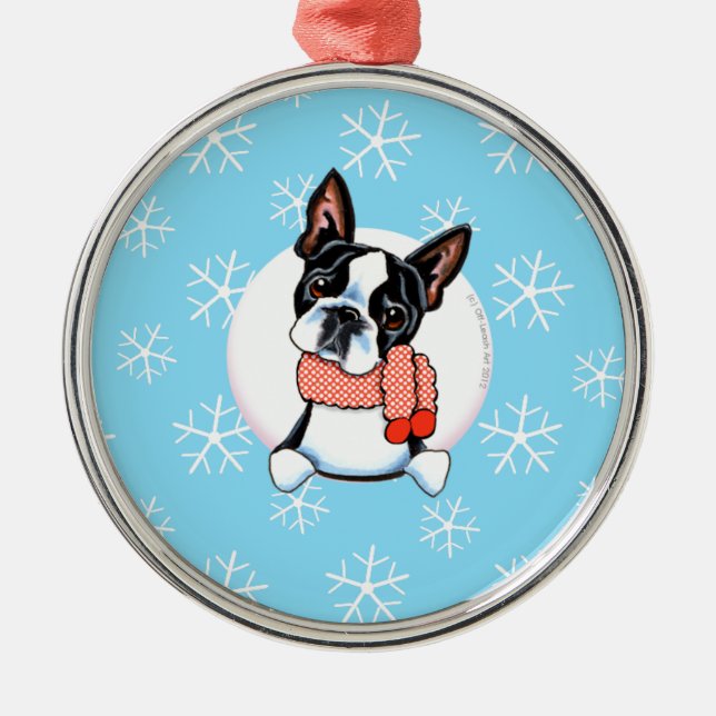 Ornamento De Metal Boston Terrier deixou nevar (Frente)