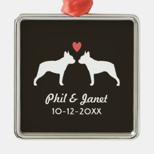 Ornamento De Metal Boston Terrier Silhouettes Love Dogs Casal Persona