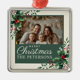 Ornamento De Metal Botanical Cream Custom Photo Christmas Ornament