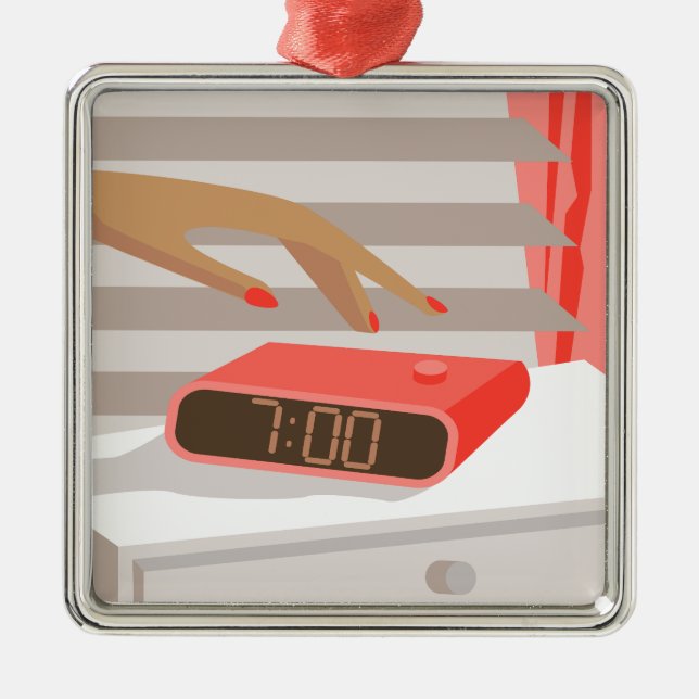 Ornamento De Metal Botão de snooze do despertador da mão das mulheres (Frente)