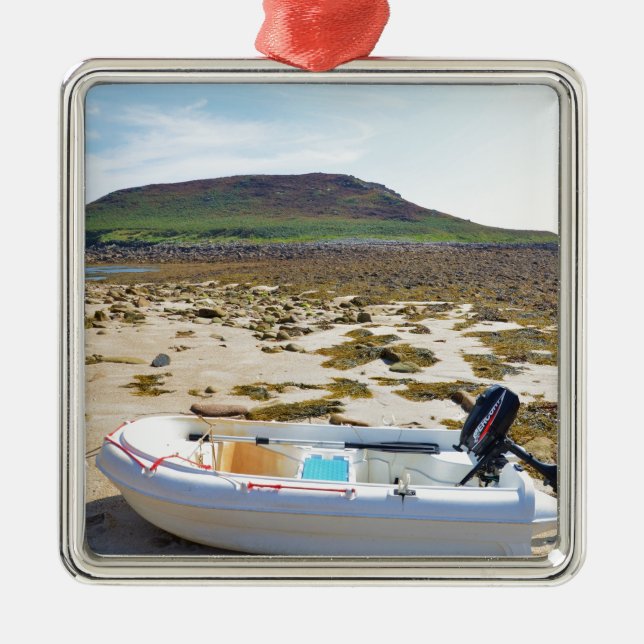 Ornamento De Metal Bote na Praia (Frente)