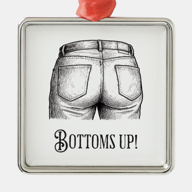 Ornamento De Metal Bottoms Up! Funny White Elephant Gift Christmas (Frente)