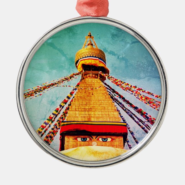 Ornamento De Metal Boudhanath Stupa, Olhos Buda, Himalaias, Nepal (Frente)