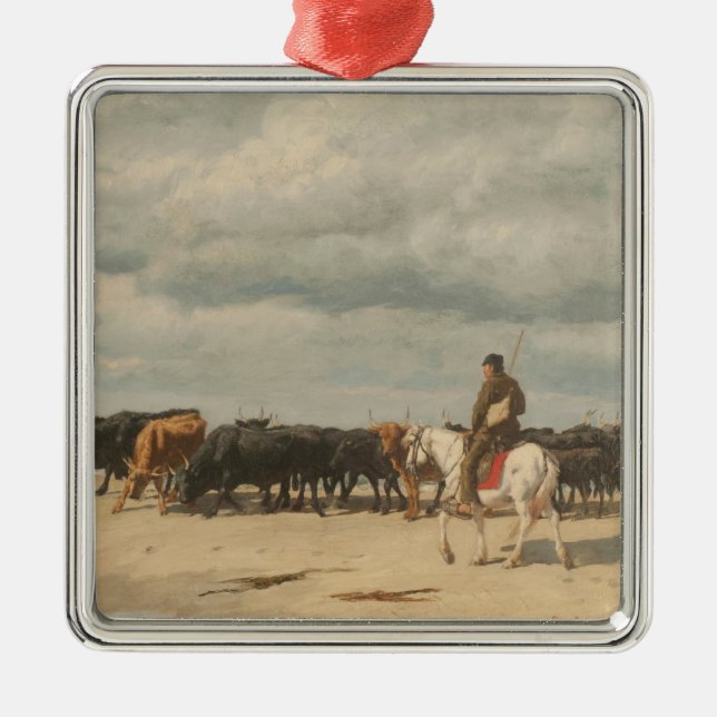 Ornamento De Metal Bovinos ao lado do mar (por Eugène Burnand) (Frente)