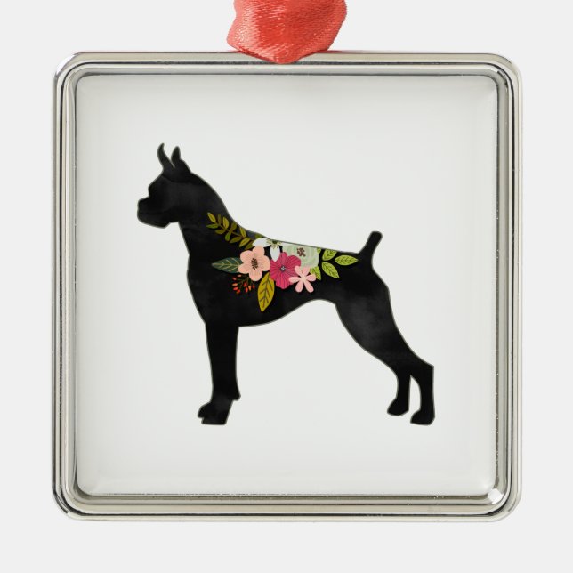 Ornamento De Metal Boxer Croped Ears Boho Floral Silhouter (Frente)