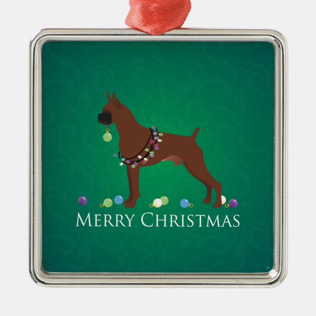 Ornamento De Metal Boxer Dog Felry Design de Natal (Frente)