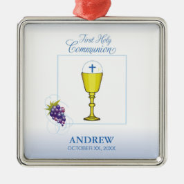 Ornamento De Metal Boy First Communion, Chalice com Host e Uvas