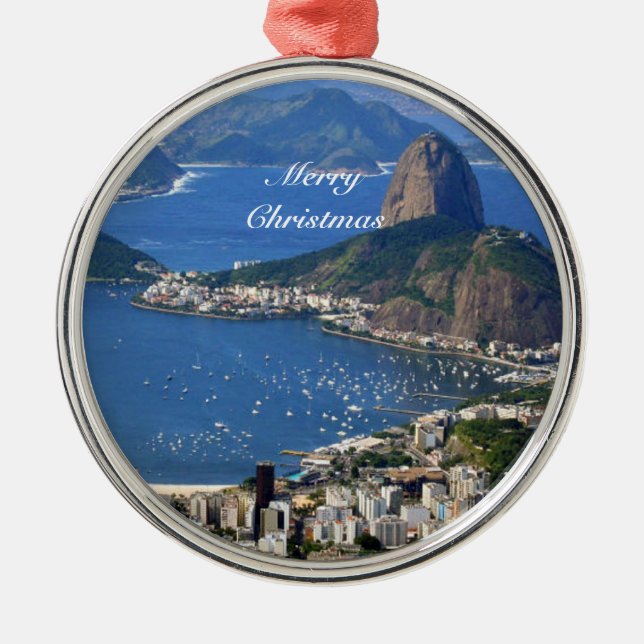 Ornamento De Metal Brasil: Paisagem do Rio de Janeiro - Feliz Natal (Frente)
