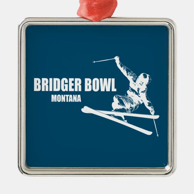 Ornamento De Metal Bridger Bowl Montana Skier (Frente)