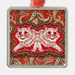 Ornamento De Metal Bright Psychedelic Red Cats (por Louis Wain)