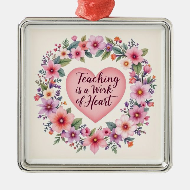 Ornamento De Metal Brilho Educador Cultivado Pelo Coração (Frente)