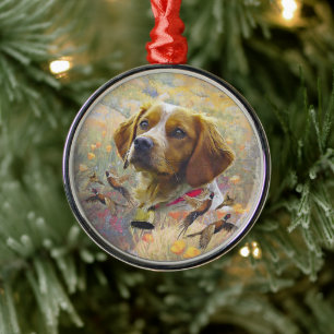 Ornamento De Metal Brittany Spaniel Art , caça aos faisões