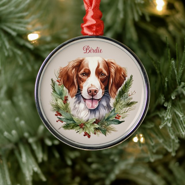 Ornamento De Metal Brittany Spaniel Christmas Pet Memorial Breed (Árvore)