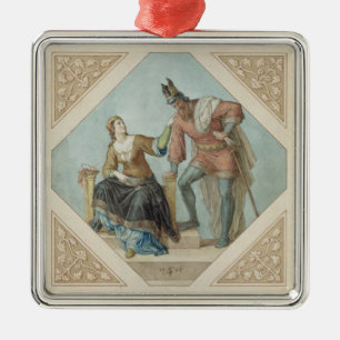Ornamento De Metal Brunhilde e Hagen, ilustração para 'o Niebelu