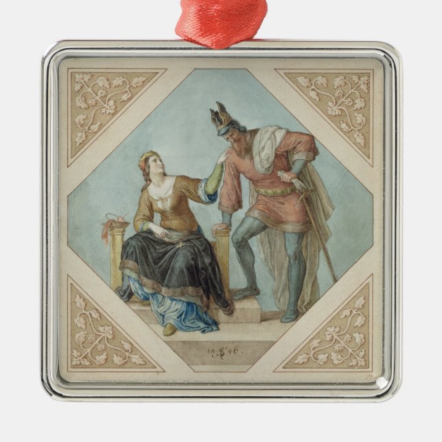 Ornamento De Metal Brunhilde e Hagen, ilustração para 'o Niebelu (Frente)