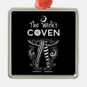 Ornamento De Metal Bruxa da Coven Pernas Pretas Brancas Halloween 
