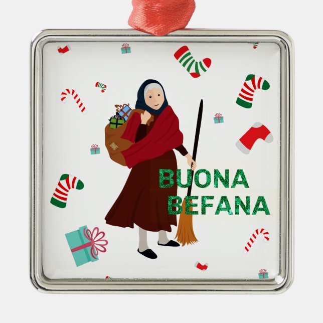 Ornamento De Metal bruxa de natal buona Befana (Frente)