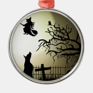 Ornamento De Metal Bruxa do Dia das Bruxas e cão do urro