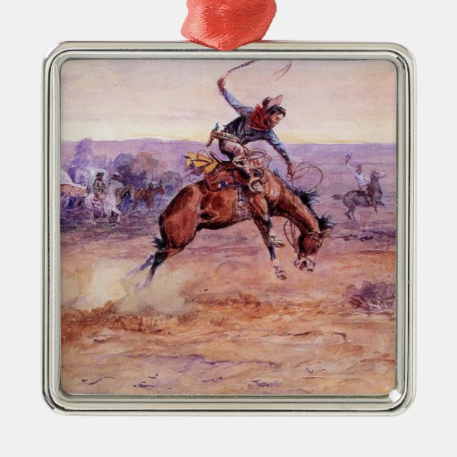 Ornamento De Metal Bucking Bronco (Amarrando um Cavalo Selvagem) (Frente)