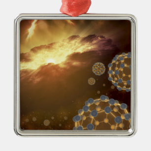 Ornamento De Metal Buckyballs que flutua no espaço interestelar