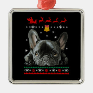 Ornamento De Metal Buldogue Francês Feliz Natal Com O Frenchie