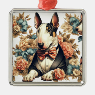 Ornamento De Metal Bull Floral Terrier, de cor branca retrô