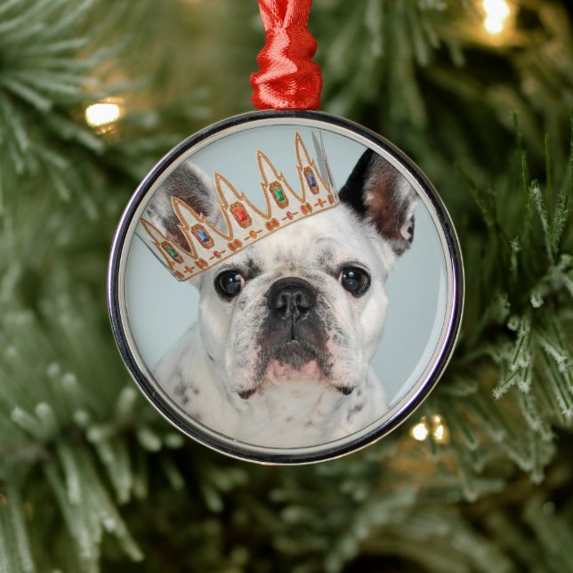 Ornamento De Metal Bulldog Francês com Coroa (Árvore)