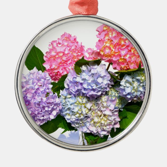 Ornamento De Metal Buquê de hydrangea, cor-de-rosa púrpura, (Frente)