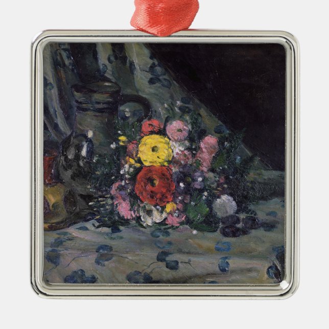 Ornamento De Metal Buquê de Paul Cezanne | das dálias amarelas, (Frente)