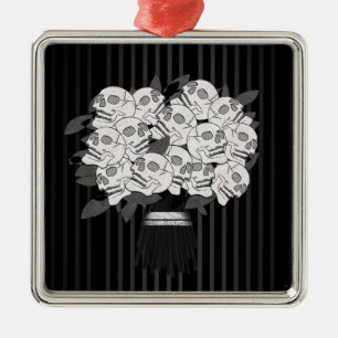 Ornamento De Metal Buquê de Rosas Cranianas Preto e Branco