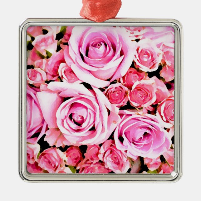 Ornamento De Metal Buquê rosa rosa rosa (Frente)