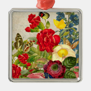 Ornamento De Metal Buquê Vintage Flower com Borboletas