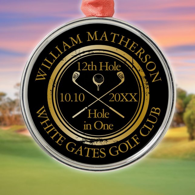 Ornamento De Metal Buraco de Golfe em Um Dourado e Negro (Golf Hole in One Gold And Black Metal Ornament)