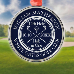 Ornamento De Metal Buraco de Golfe em Um Marinho Azul Personalizado