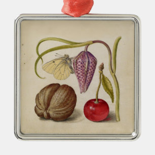 Ornamento De Metal Butterfly Flor e cereja Watercolor