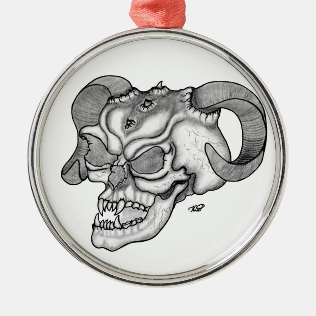 Ornamento De Metal Cabeça do diabo Negra e Design branca (Frente)
